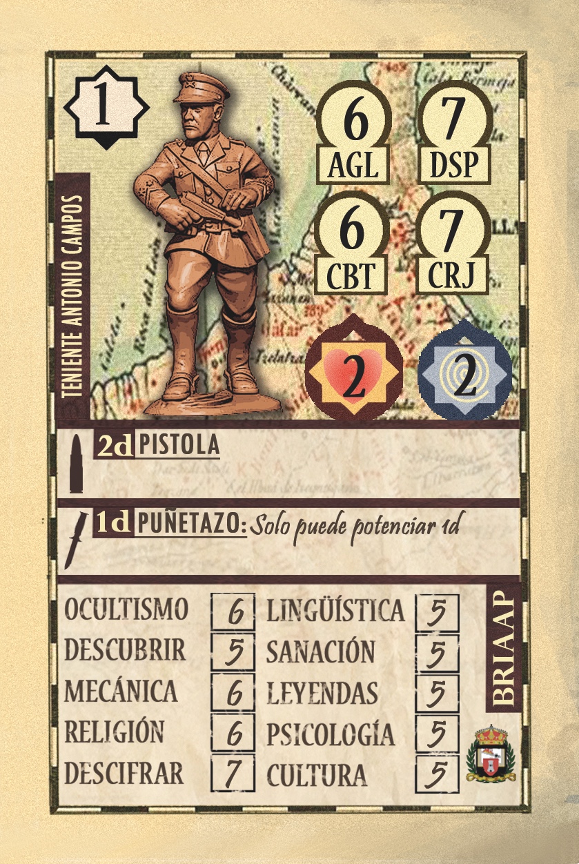 carta de Personaje del juego Baraka Pulp del Teniente Antonio Campos
