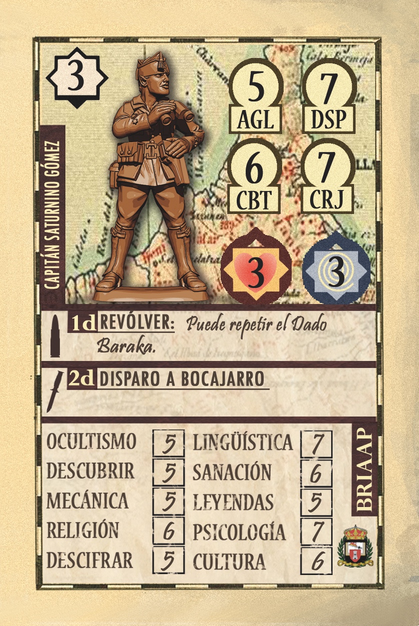 carta de Personaje del juego Baraka Pulp del Capitán Saturnino Gómez