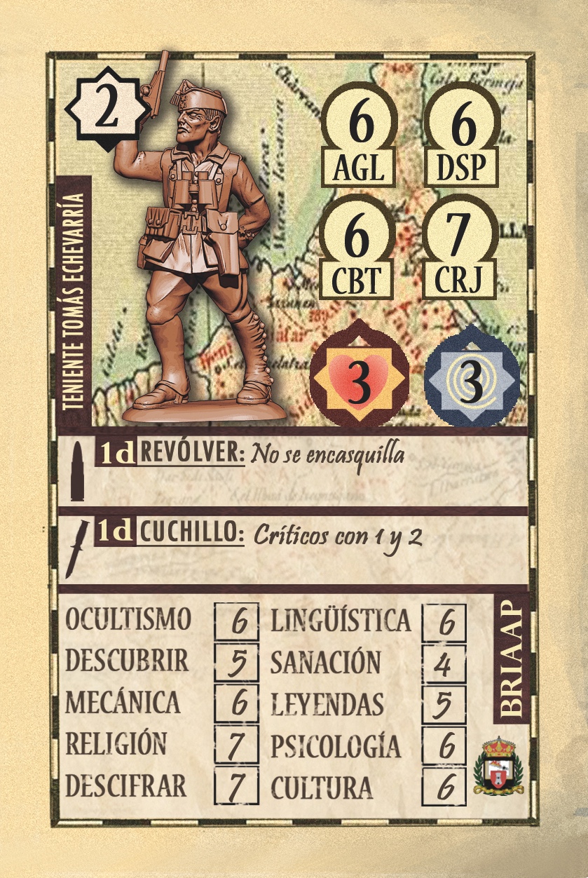 carta de Personaje del juego Baraka Pulp del Teniente Tomás Echevarría