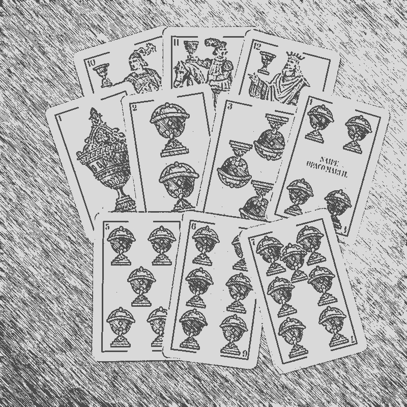 las cartas del palo de copas de una baraja española